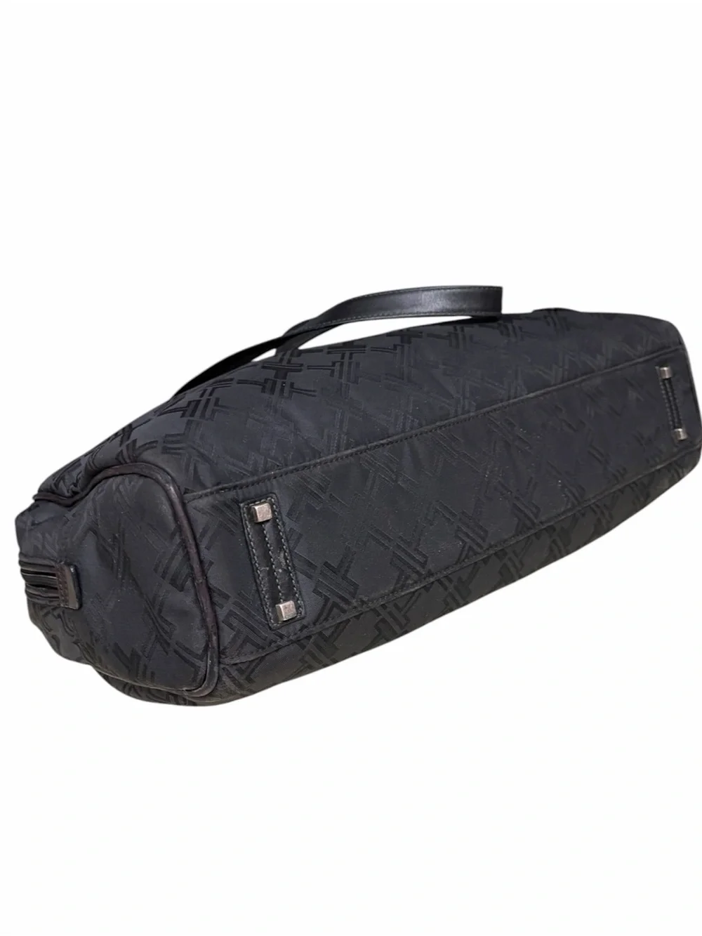 TUMI Signature Monogram Laptop Computer Work Tote Bag Black, Leather Trim